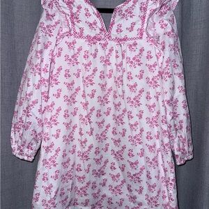 Girls Pink Floral Casual Long-Sleeve Dress